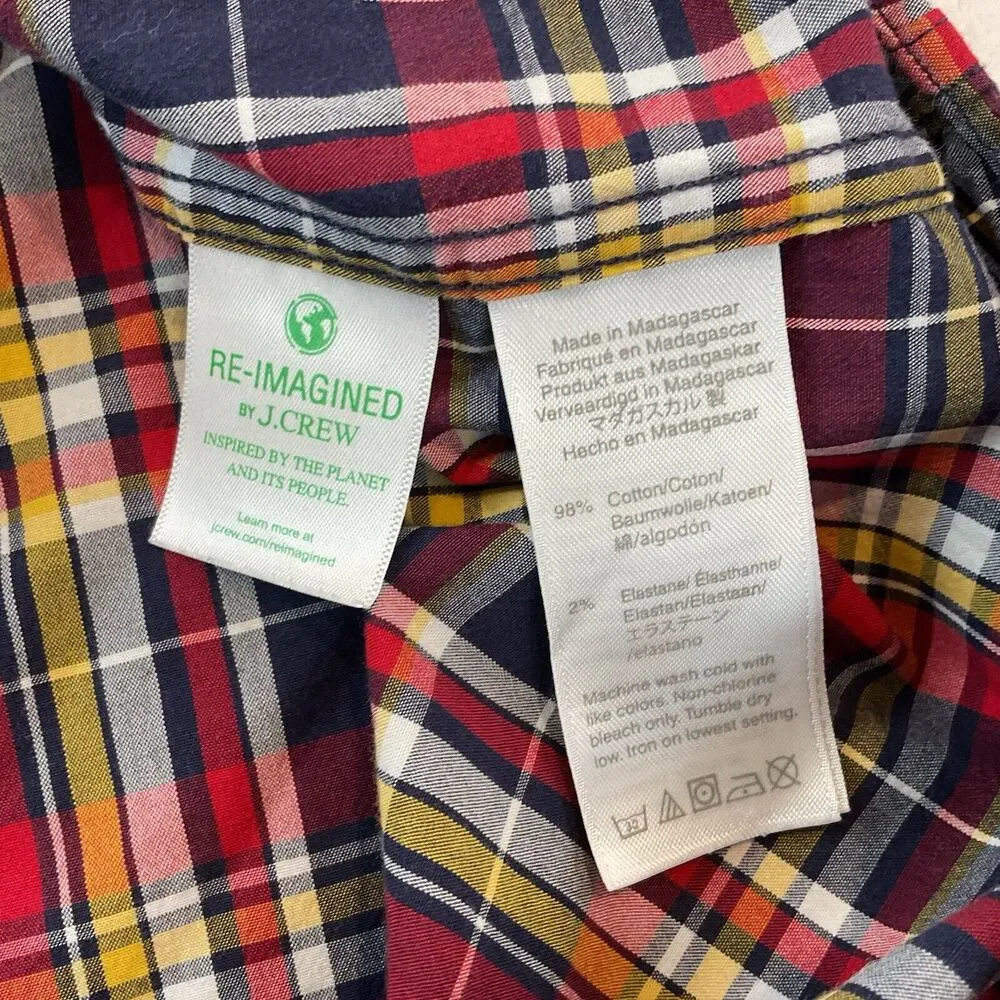 J Crew Re-Imagined Plaid Shirt Men’s M Blue‎ Red Flex Washed Classic Button Down